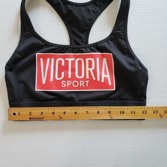 Victoria's Secret Sports Bra Small Racerback Black with Red Logo Across Chest - Picture 6 of 9